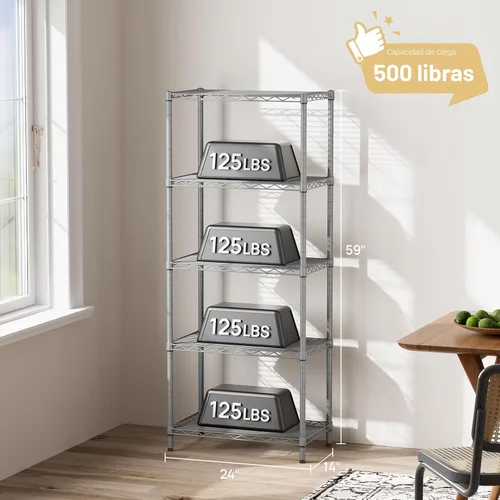 Miniatura 4 de SINGAYE Unidades de Estantería de Almacenamiento de 5 Niveles para Garaje, Estantes de Alambre Resistente de Metal para Despensa, Armario, Cocina