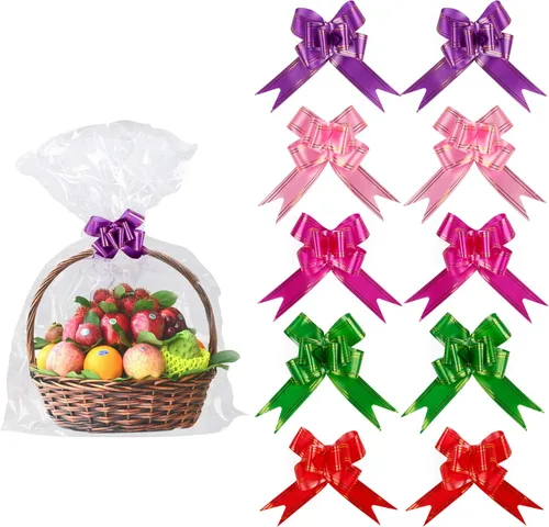 Kolewo4ever Paquete de 20 bolsas de cesta de Pascua de 30 x 44 pulgadas, juego de 10 bolsas de embalaje de celofán de Pascua, 10 lazos de cinta
