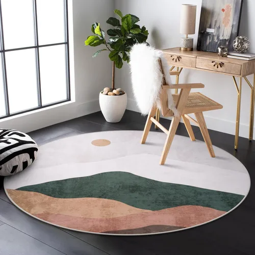 Miniatura 18 de Alfombras abstractas redondas de 5 pies para dormitorio, alfombra circular lavable antideslizante, alfombra de piso suave y colorida de pelo bajo