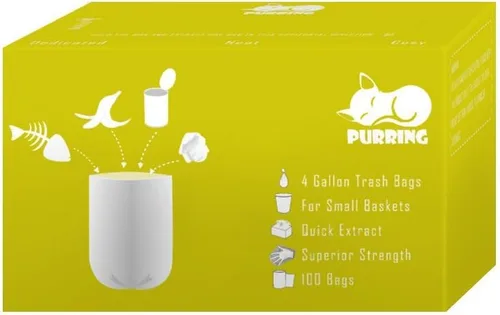 Miniatura 9 de Purring Bolsas de basura pequeñas transparentes con dibujo estético de ilustración simple, bolsas de basura de 4 galones con dispensación rápida