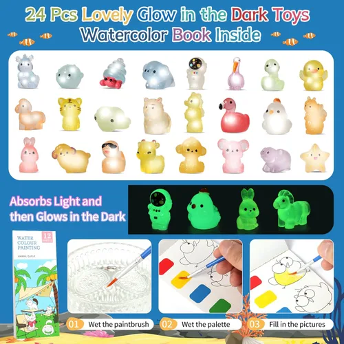 Miniatura 6 de Bombas de baño para niños, paquete de 24 bombas de baño para niños con juguetes de baño que brillan en la oscuridad y pintura de acuarela, baño