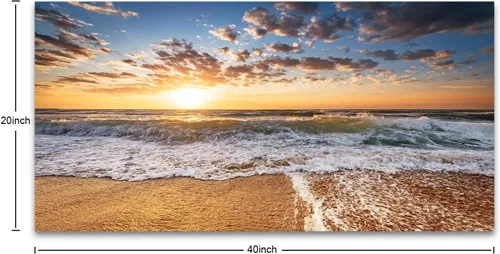 Miniatura 2 de Jiuqinghua Lienzo decorativo grande para pared, diseño de amanecer sobre el mar, 1 panel, océano, playa, olas, paisaje, pintura, obra de arte