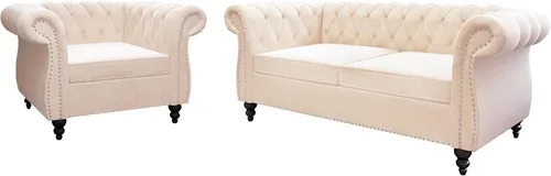Miniatura 15 de QHITTY Juego de 2 piezas para sala de estar, Sofá Seccional Chesterfield Silla Contemporáneo Tapizado de Terciopelo Loveseat Juego de Sofás