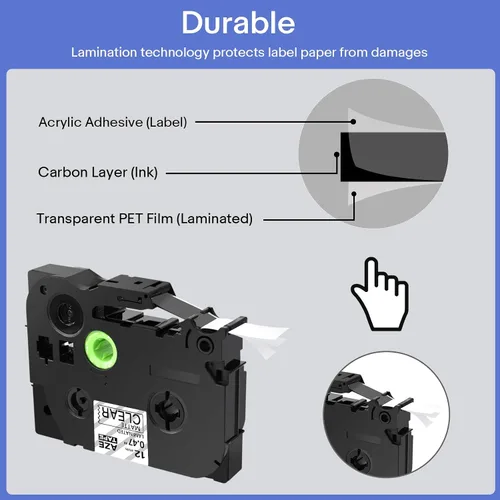 Miniatura 5 de GREENCYCLE Compatible con Brother P-Touch TZe-M31 TZ-M31 0.472 in 0.47 pulgadas 1/2 "Negro sobre mate laminado AZE cinta de etiquetas para PTD210