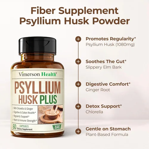Miniatura 5 de Cápsulas de cáscara de psyllium de 1080 mg – Cápsulas suaves de fibra de cáscara de psyllium para regularidad, salud digestiva y intestinal
