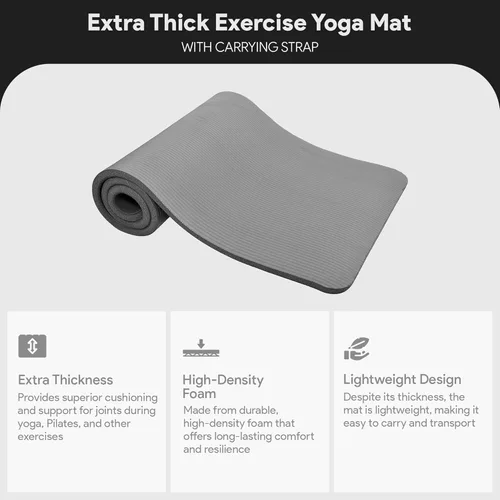 Miniatura 2 de Fitvids - Tapete de yoga de 1 pulgada extra grueso de alta densidad con superficie antideslizante y correa de transporte para hombres y mujeres