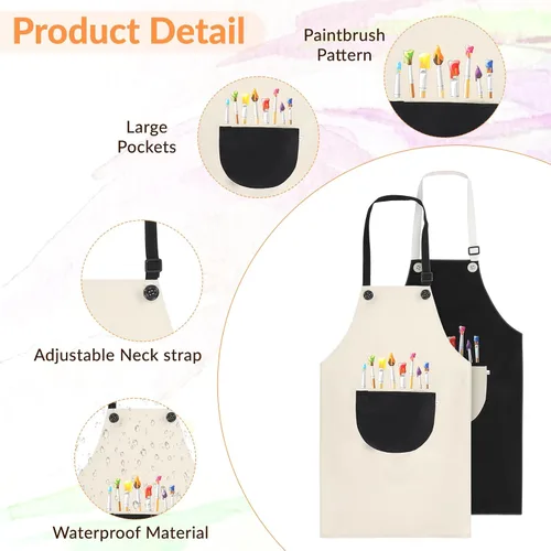 Miniatura 3 de Mabor 2 delantales para cocinar, delantal de pintura impermeable ajustable, delantales de arte con bolsillos para niños y niñas, pintura