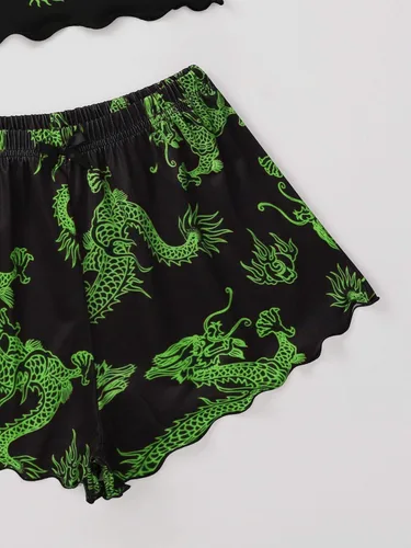 Miniatura 4 de WDIRARA Conjunto de pijama para mujer con bonito estampado de lechuga y pantalones cortos