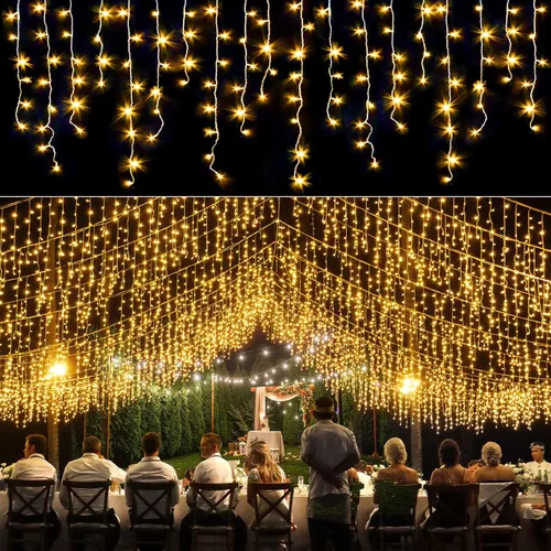 Miniatura 11 de Luces de carámbano, luces de Navidad de 33 pies con 400 LED, 75 caídas, 8 modos, enchufable e impermeable, para festividades, boda, fiesta, hogar