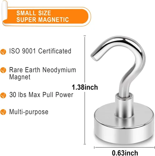 Miniatura 2 de MIKEDE N52 Ganchos magnéticos 6P 30Lbs Plata High Power Strong Magnetic Cruise Refrigerator Hooks for Hanging, Kitchen, Garage, Classroom, Beach