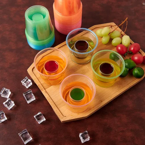 Miniatura 6 de JOLLY CHEF 100 vasos de bombardero desechables de plástico de color, altamente duraderos y reutilizables, perfectos para tomas de boda, día de San