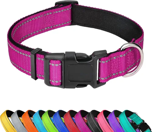 Miniatura 27 de Collar reflectante para perro, ajustable de neopreno suave acolchado de nailon para mascotas con hebilla para perros extra grandes, verde azulado