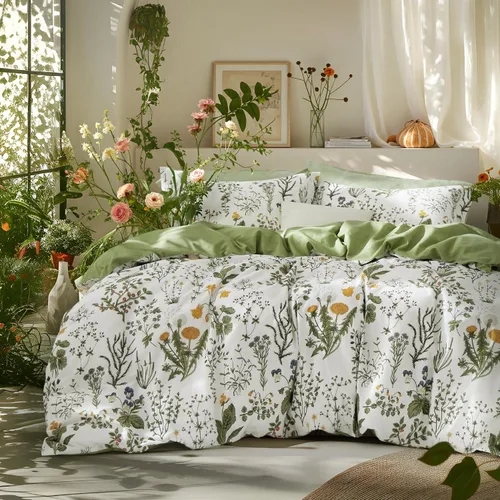 Bedsure - Juego de funda de edredón para cama individual - Juego de funda de edredón reversible de flores de algodón 100 % con cierre de cremallera,