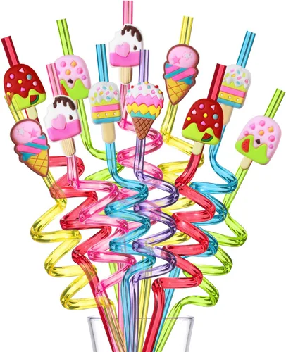 Miniatura 5 de 24 pajitas de helado reutilizables para suministros de fiesta de cumpleaños Recuerdos de fiesta con 2 cepillos de limpieza