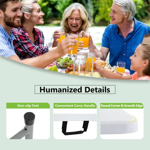 Miniatura 6 de Mesa plegable, mesa de picnic portátil de 4 pies, mesa plegable de plástico con asa, mesa de comedor para interiores y exteriores para fiestas