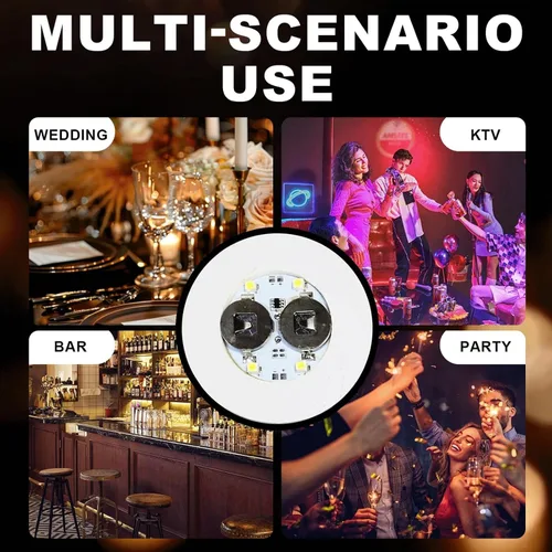 Miniatura 5 de 12 posavasos con luz LED blanca para decoración de bebidas para fiesta de bar Glowing Effect for Bar & Wedding Parties. Sticks to Bottles or