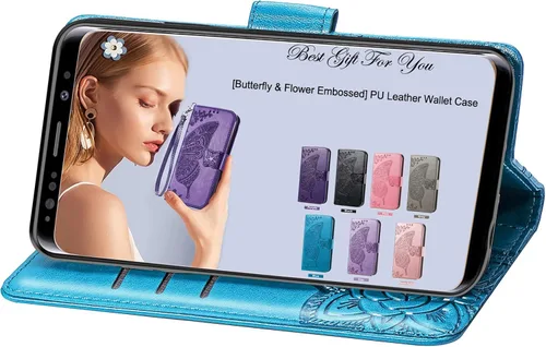 Miniatura 4 de Funda para teléfono Samsung Galaxy A15 5G, funda con tapa para mujer, tarjeteros de crédito en relieve mariposa flor de cuero PU correa de muñeca