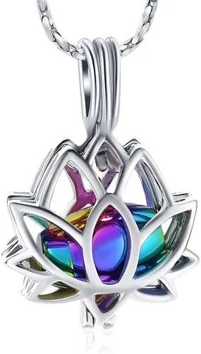 Miniatura 21 de Imrsanl Joyería de cremación para cenizas – Collar con colgante de cenizas de flor de loto con mini urna de recuerdo, joyería conmemorativa