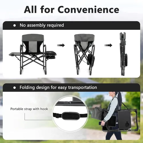 Miniatura 5 de COSTWAY Silla de camping plegable, silla de director de alta resistencia soporta 400 libras para adultos con mesa auxiliar, bolsa refrigeradora