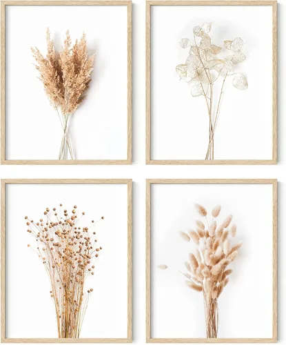 Miniatura 44 de HAUS AND HUES Arte de pared floral gris, juego de 4 pósteres de plantas para pared vintage, impresiones botánicas, cuadros de flores en blanco