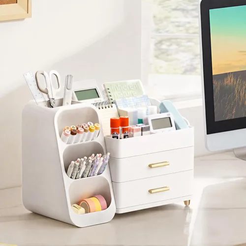 Miniatura 8 de HBlife Desk Organizer with Pen Pencil Holder for Desk, Pen Organizer with 2 Drawers, Desk Organizers and Accessories with 4 Compartments, Desktop