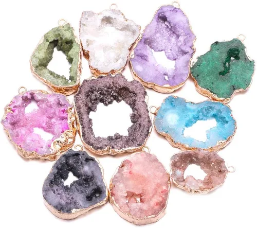 Miniatura 7 de 5 dijes naturales de ágata irregular, geoda, cuarzo, cristal druzy, colgante para collares, fabricación de joyas