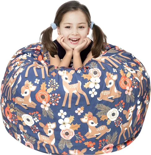 Miniatura 19 de LOLOMLO Funda para puf de almacenamiento de animales de peluche, para niños, mantas, toallas, puf (solo funda), sofá de lona con cremallera YKK