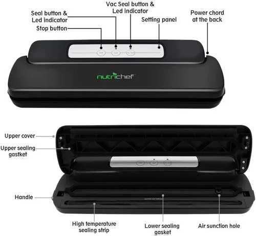 Miniatura 4 de NutriChef Máquina automática selladora al vacío de mano – Simple y compacta para ahorrar comida fresca – Sistema de sellado al vacío con paquete