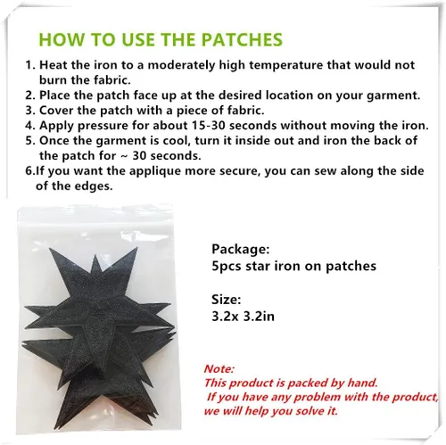 Miniatura 5 de 5 parches para planchar con estrellas negras, parches bordados para ropa, chaquetas, sombreros, mochilas, jeans (3.2 pulgadas)