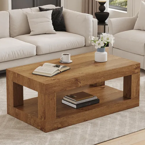 Miniatura 11 de Mesa de centro de madera, 39.37 pulgadas, cuadrada de mediados de siglo, mesa central de madera moderna de madera de fibropanel de densidad media