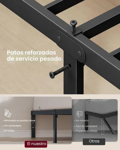 Miniatura 4 de VASAGLE Base de cama de metal tamaño individual de 14 pulgadas de alto, capacidad de peso de 550 libras, no necesita somier, con almacenamiento