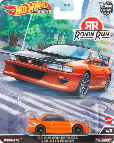 Miniatura 5 de Hot Wheels Vehículos de leyendas del circuito cultural del automóvil para niños de 3 años en adelante, Subaru WRX Sti 22B, colección prémium