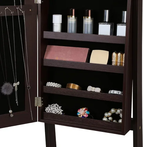 Miniatura 8 de SONGMICS - Armario gabinete de joyería con espejo espejo grande de pie de cuerpo completo organizador de joyas con cerradura color marrón UJJC69BR