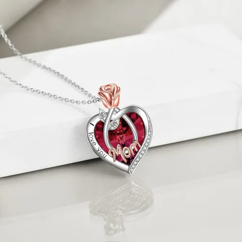 Miniatura 5 de POPKIMI Collares de corazón con diseño de rosas y flores, el mejor regalo para mamá, abuela, abuela, esposa, hija, novia, joyería de cumpleaños