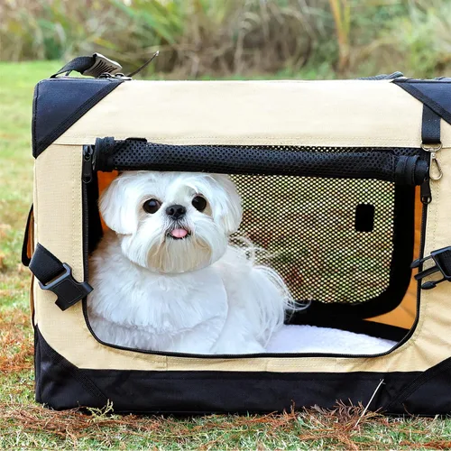 Miniatura 7 de Pettycare Jaula plegable de 26 pulgadas para perros medianos, perrera plegable suave de 4 puertas con ventanas de malla a prueba de mordidas, jaula