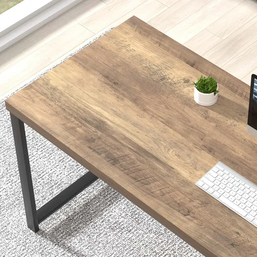Miniatura 4 de FOLUBAN Escritorio para computadora, escritorio de oficina en casa de madera y metal con estantes de almacenamiento, pequeña mesa de escritura