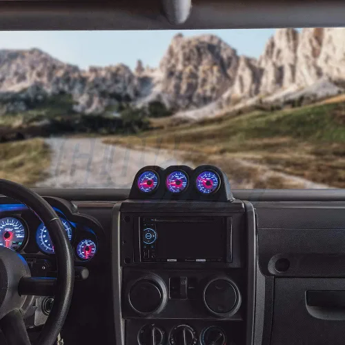 Miniatura 2 de GlowShift - Soporte universal de montaje en salpicadero de tres indicadores en negro - Compatible con cualquier marca/modelo de coche o camión
