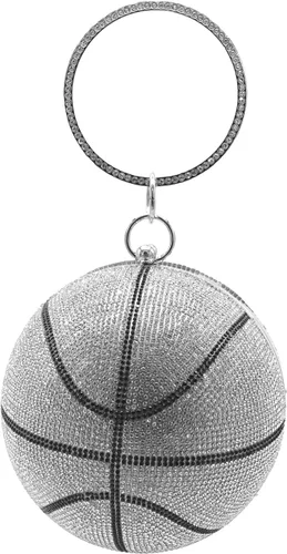 Miniatura 36 de UMREN Bolso cruzado con forma de baloncesto para mujer, con diamantes de imitación, bola redonda de cristal, bolso de mano para fiesta de boda