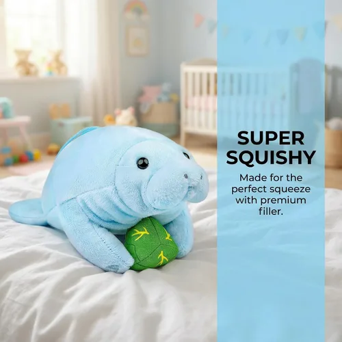 Miniatura 2 de Manatee - Peluche de Manatí azul de 7 pulgadas, animal de peluche realista suave y realista, colección de regalo de animal de manatí marino