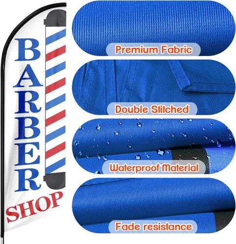 Miniatura 3 de Bandera de barbería, banderas de barbería con kit de poste, bandera de barbería con poste para empresas, letrero de bandera de plumas de swooper