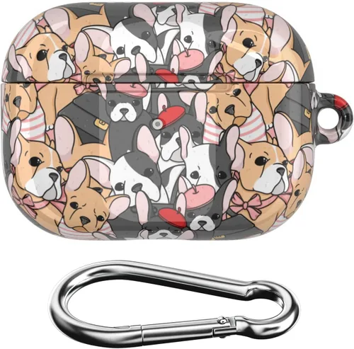 Miniatura 3 de Funda compatible con Airpods Pro y Pro 2 Airpods 3-2-1 Gen Bulldog Francés Portátil, Diseño de Clip de Bloqueo Lindo Estampado de Cachorro Perros
