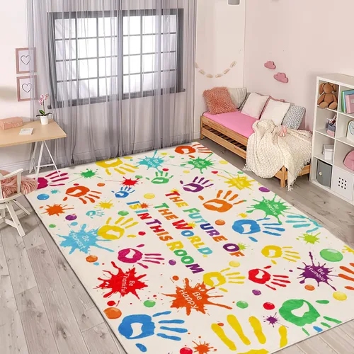 Miniatura 3 de Alfombra colorida para niños, alfombra lavable para niños, alfombras de área de huellas de manos para dormitorio de niños, alfombra de juego