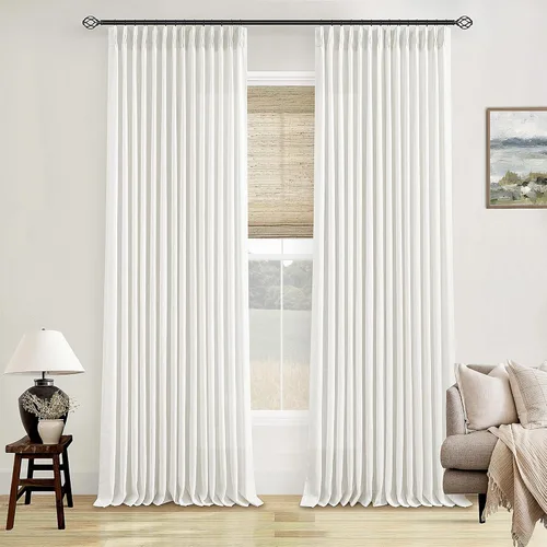 Miniatura 10 de Cortinas de lino natural con pliegues fruncidos de 120 pulgadas de largo para sala de estar, cortinas plisadas con ganchos y lengüeta trasera