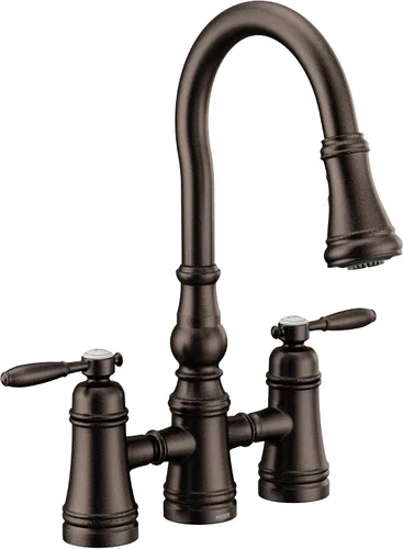 Miniatura 17 de Moen Grifo de cocina de puente desplegable de dos manijas Weymouth de oro cepillado, S73204BG