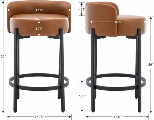 Miniatura 2 de Ya-Home Juego de 2 taburetes de bar modernos, de piel sintética, de 26 pulgadas, altura de mostrador, con respaldo bajo, taburetes tapizados