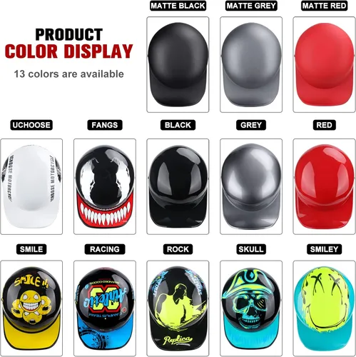 Miniatura 7 de Baseball Motorcycle Helmet - DOT Approved Open Face Helmet for Men Women Baseball Cap Helmet for Bike, Cruiser, Chopper, Moped, Scooter