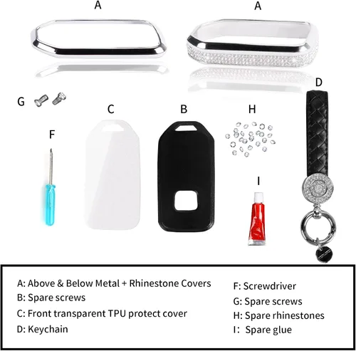 Miniatura 7 de Compatible con funda para llavero Honda con llavero, funda de repuesto para llavero de automóvil con diamantes de imitación, carcasa negra