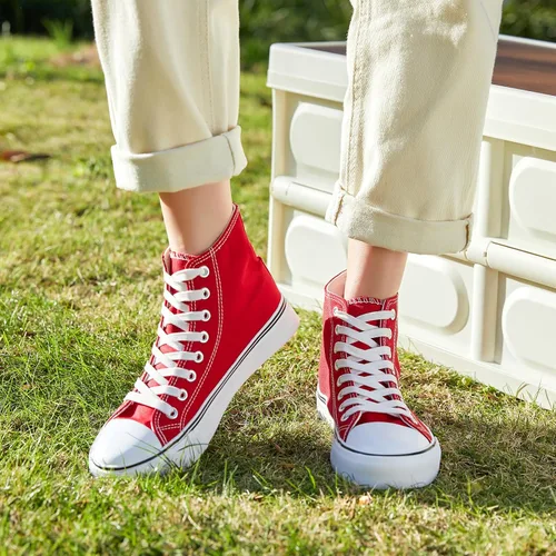 Miniatura 7 de Tenis de lona de caña alta con cordones para mujer, estilo informal, ideales para caminar