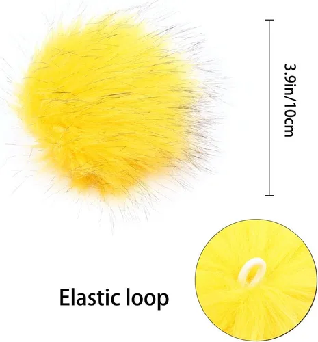 Miniatura 2 de 20 pompones de piel sintética coloridos, pompones de piel esponjosa de 4 pulgadas con lazo elástico para sombreros de punto, guantes, bolsas