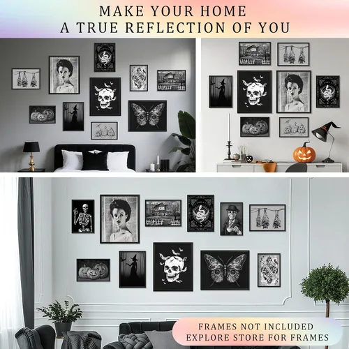 Miniatura 6 de JJY 12 piezas de decoración de pared de Halloween para pósteres artísticos, impresiones góticas victorianas oscuras, decoración del hogar, póster